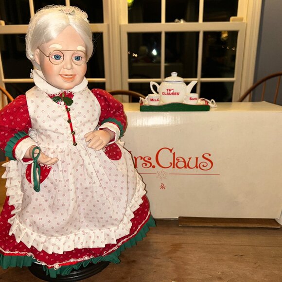 Danbury Mint, Mrs. Claus with Tea Set, 18"H - Picture 1 of 10